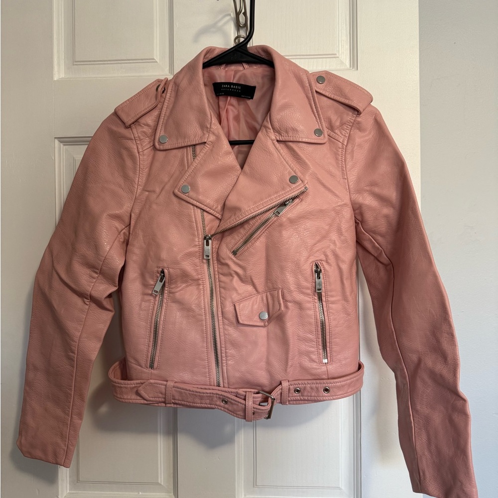 Zara Blush Leather Moto Jacket